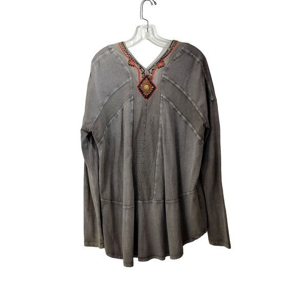Free People Beaded Cotton jersey Long Sleeve Tunic Top - Picture 2 of 6